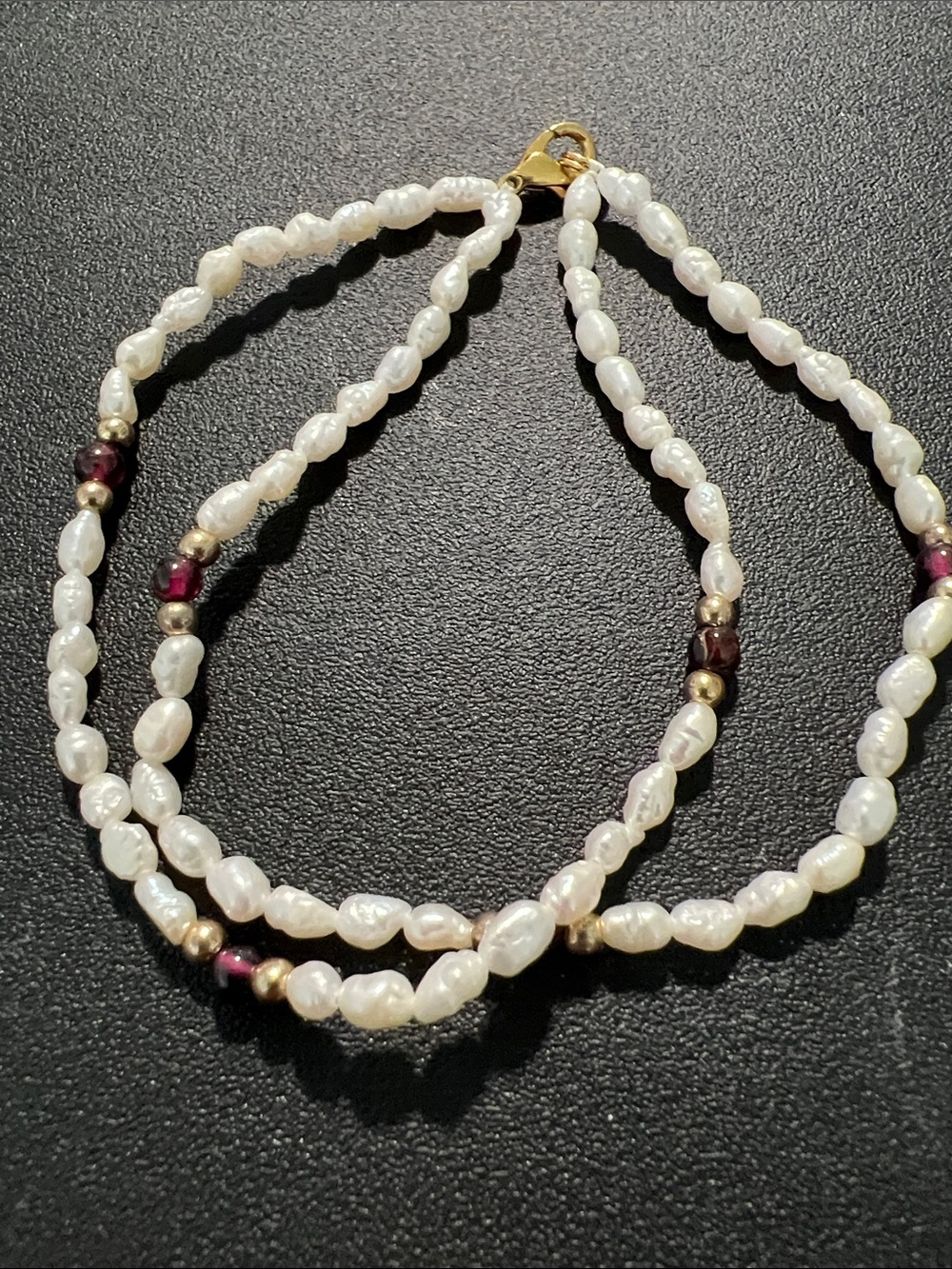 Pearl and Garnet Accent Double-Strand Bracelet - White